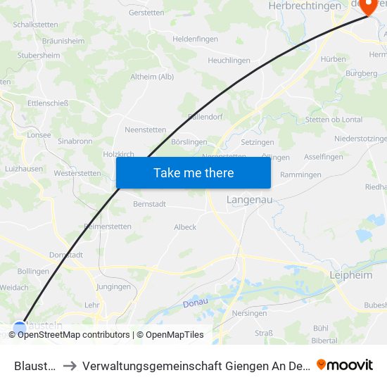 Blaustein to Verwaltungsgemeinschaft Giengen An Der Brenz map