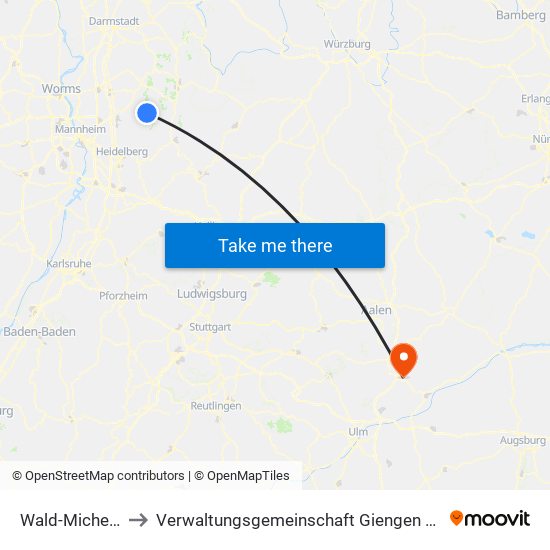 Wald-Michelbach to Verwaltungsgemeinschaft Giengen An Der Brenz map