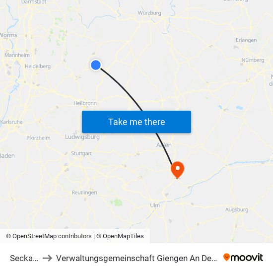 Seckach to Verwaltungsgemeinschaft Giengen An Der Brenz map