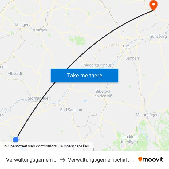 Verwaltungsgemeinschaft Stockach to Verwaltungsgemeinschaft Giengen An Der Brenz map