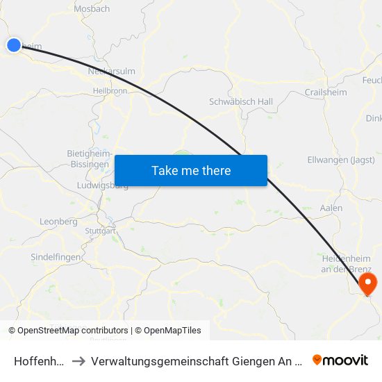 Hoffenheim to Verwaltungsgemeinschaft Giengen An Der Brenz map