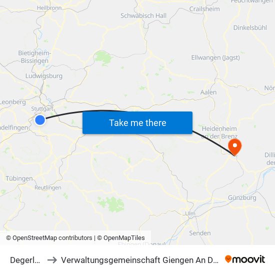 Degerloch to Verwaltungsgemeinschaft Giengen An Der Brenz map