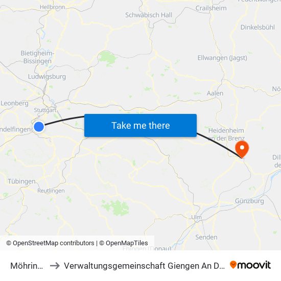 Möhringen to Verwaltungsgemeinschaft Giengen An Der Brenz map