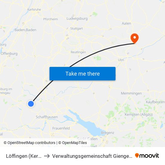 Löffingen (Kernstadt) to Verwaltungsgemeinschaft Giengen An Der Brenz map