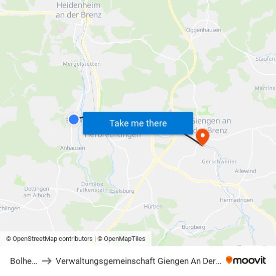 Bolheim to Verwaltungsgemeinschaft Giengen An Der Brenz map
