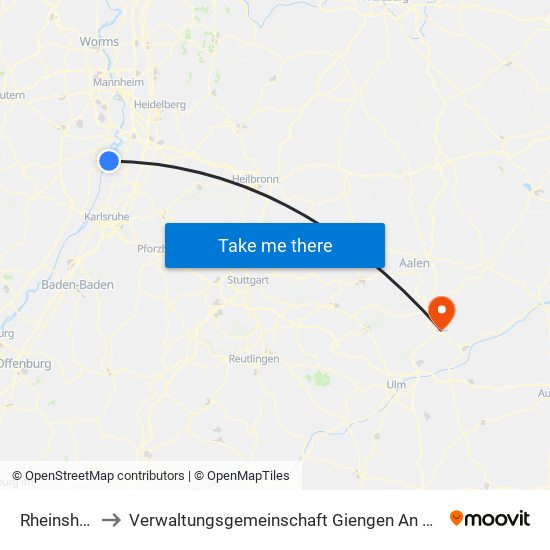 Rheinsheim to Verwaltungsgemeinschaft Giengen An Der Brenz map