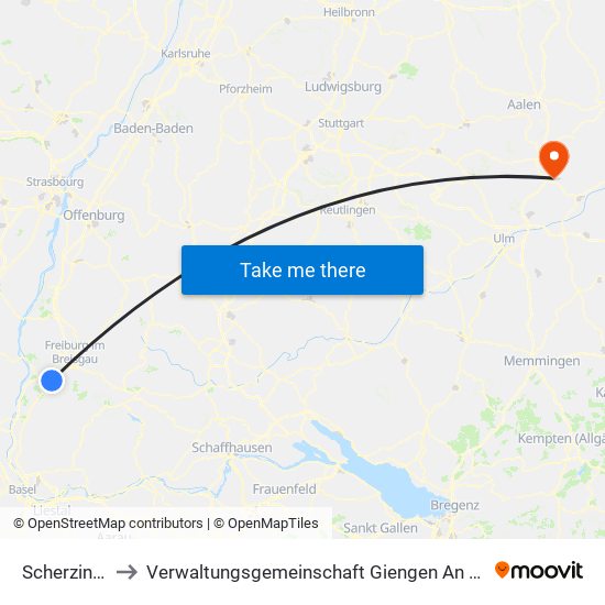 Scherzingen to Verwaltungsgemeinschaft Giengen An Der Brenz map