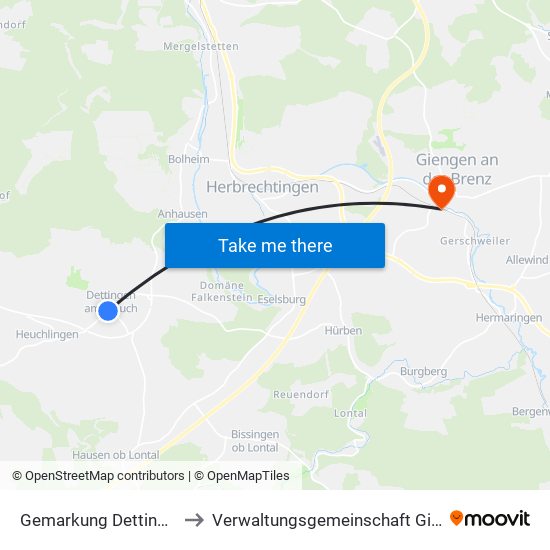 Gemarkung Dettingen am Albuch to Verwaltungsgemeinschaft Giengen An Der Brenz map