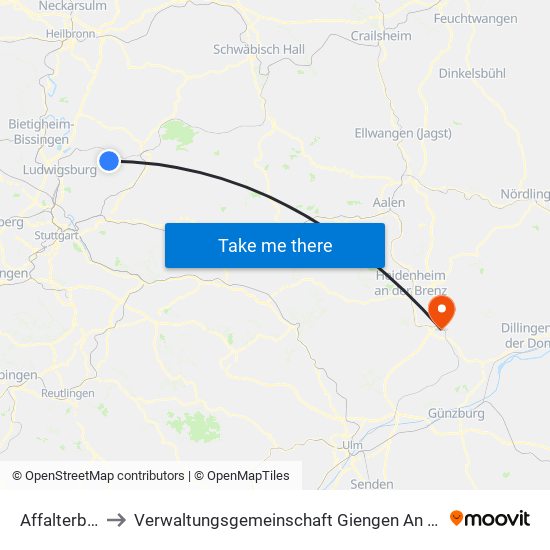 Affalterbach to Verwaltungsgemeinschaft Giengen An Der Brenz map