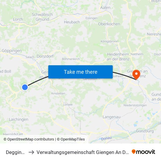 Deggingen to Verwaltungsgemeinschaft Giengen An Der Brenz map
