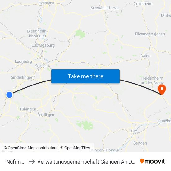 Nufringen to Verwaltungsgemeinschaft Giengen An Der Brenz map