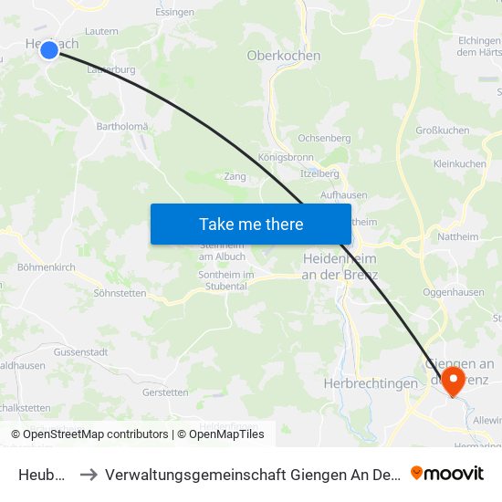 Heubach to Verwaltungsgemeinschaft Giengen An Der Brenz map
