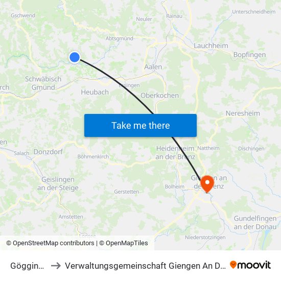 Göggingen to Verwaltungsgemeinschaft Giengen An Der Brenz map