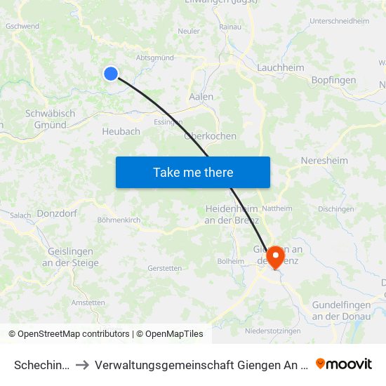 Schechingen to Verwaltungsgemeinschaft Giengen An Der Brenz map
