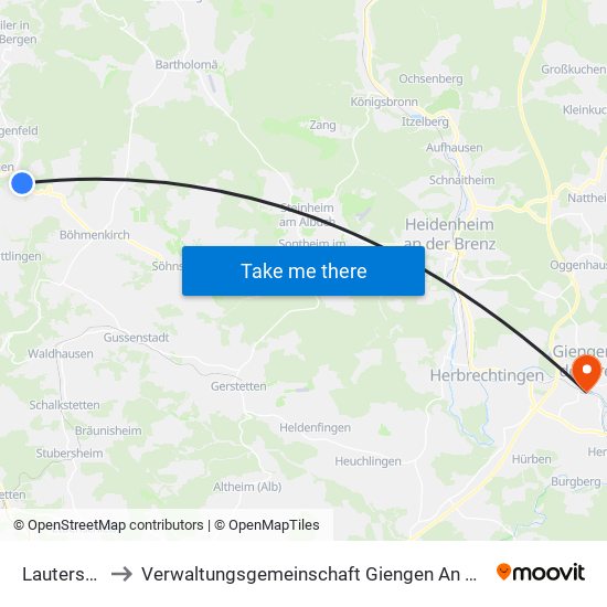 Lauterstein to Verwaltungsgemeinschaft Giengen An Der Brenz map