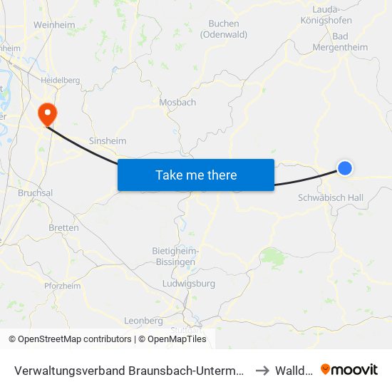 Verwaltungsverband Braunsbach-Untermünkheim to Walldorf map