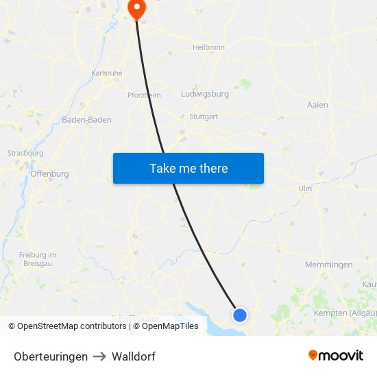 Oberteuringen to Walldorf map