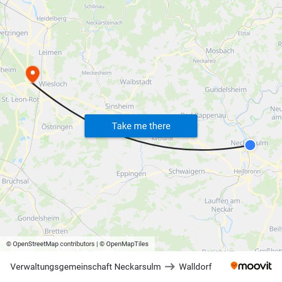 Verwaltungsgemeinschaft Neckarsulm to Walldorf map