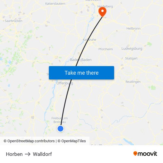 Horben to Walldorf map