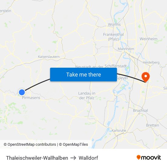 Thaleischweiler-Wallhalben to Walldorf map