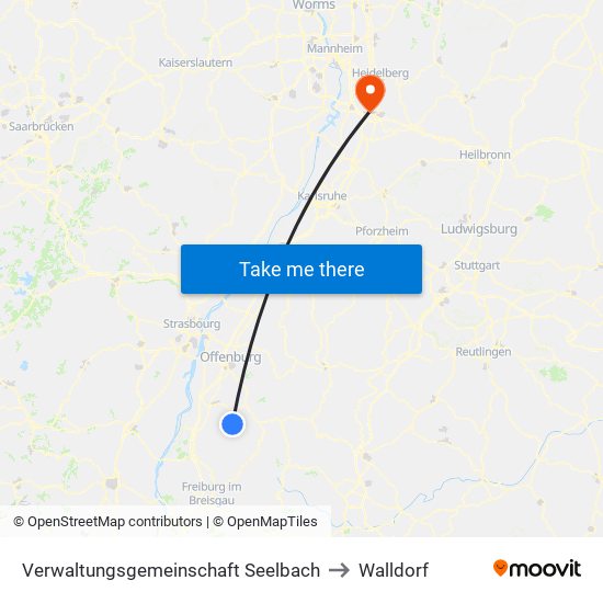 Verwaltungsgemeinschaft Seelbach to Walldorf map