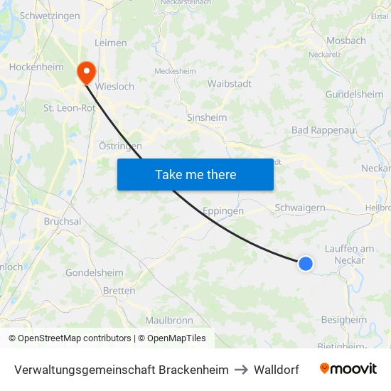 Verwaltungsgemeinschaft Brackenheim to Walldorf map