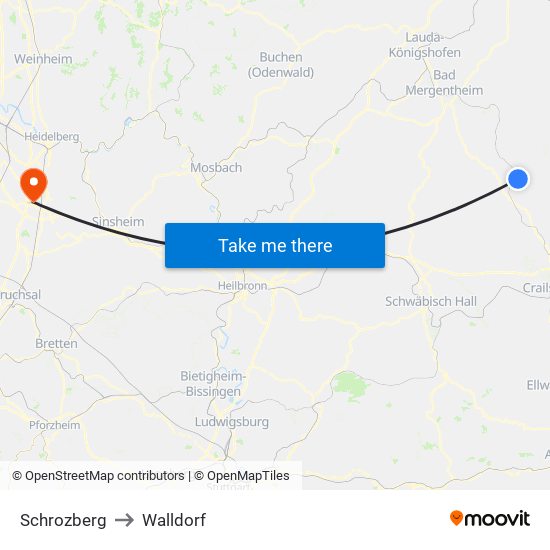 Schrozberg to Walldorf map