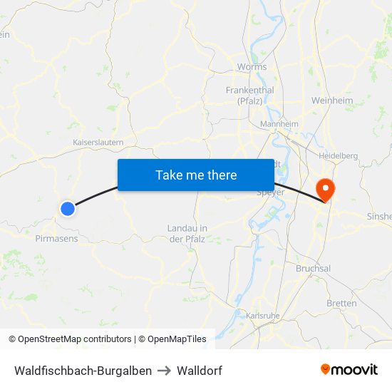 Waldfischbach-Burgalben to Walldorf map