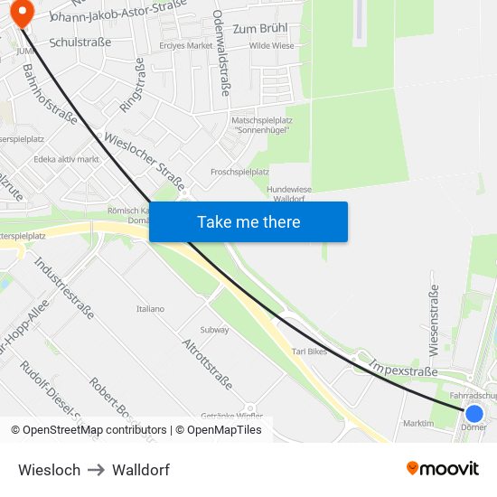 Wiesloch to Walldorf map