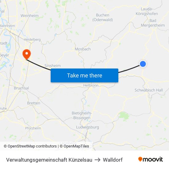 Verwaltungsgemeinschaft Künzelsau to Walldorf map