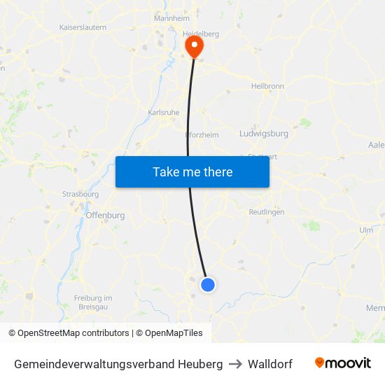 Gemeindeverwaltungsverband Heuberg to Walldorf map