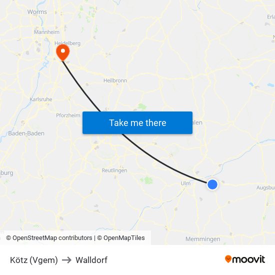 Kötz (Vgem) to Walldorf map