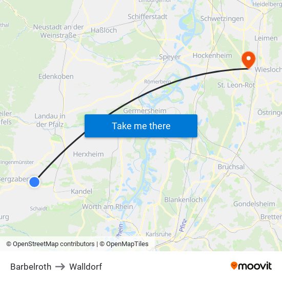 Barbelroth to Walldorf map