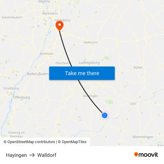 Hayingen to Walldorf map