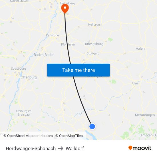 Herdwangen-Schönach to Walldorf map