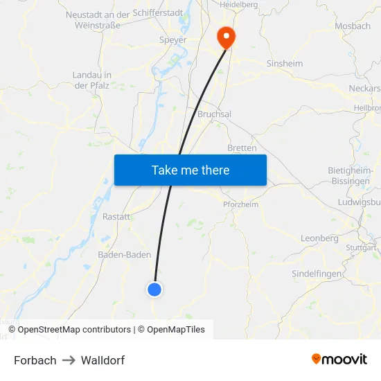 Forbach to Walldorf map