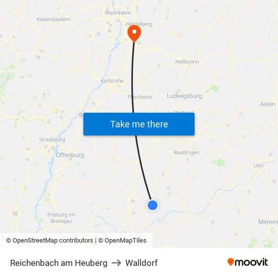 Reichenbach am Heuberg to Walldorf map