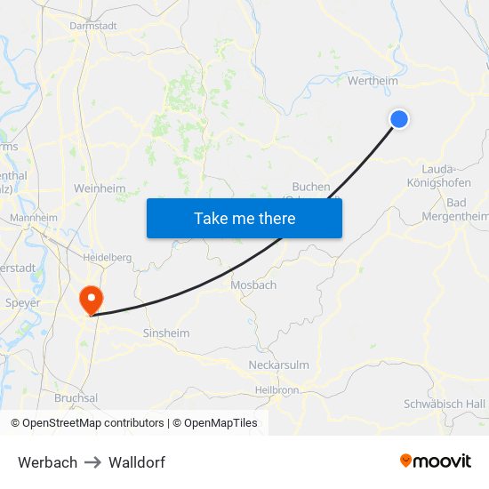 Werbach to Walldorf map