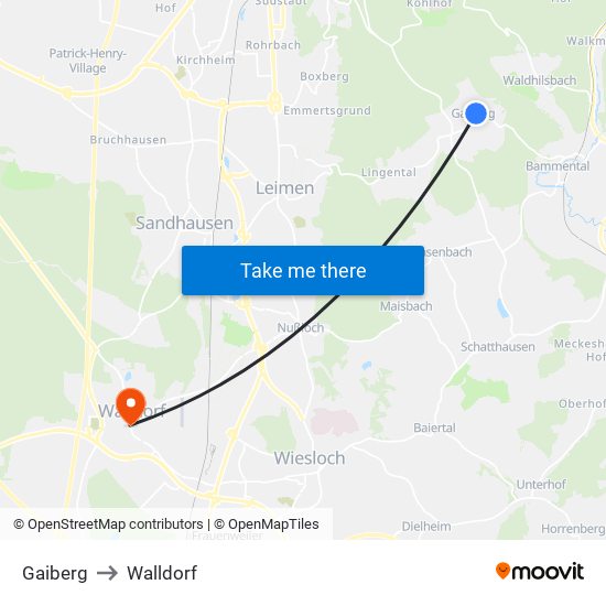 Gaiberg to Walldorf map