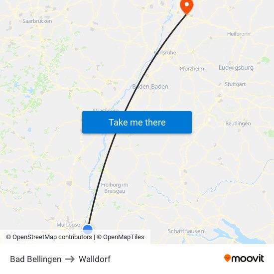 Bad Bellingen to Walldorf map