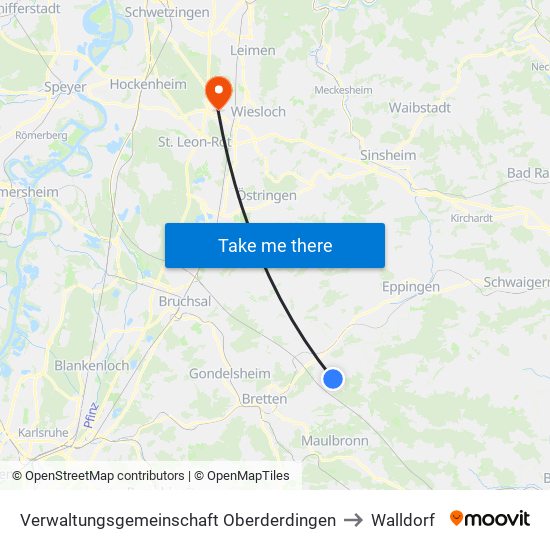 Verwaltungsgemeinschaft Oberderdingen to Walldorf map