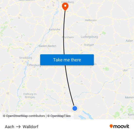 Aach to Walldorf map