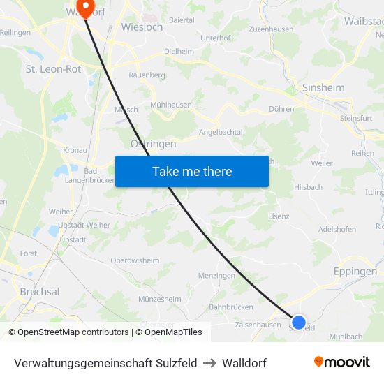 Verwaltungsgemeinschaft Sulzfeld to Walldorf map