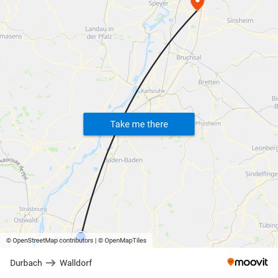 Durbach to Walldorf map