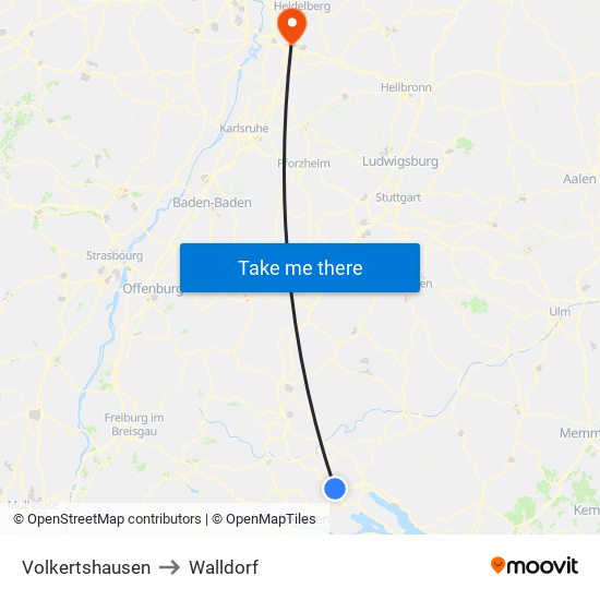 Volkertshausen to Walldorf map