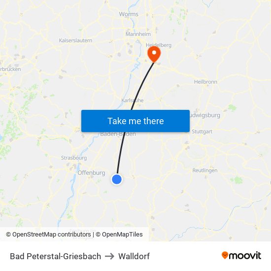 Bad Peterstal-Griesbach to Walldorf map