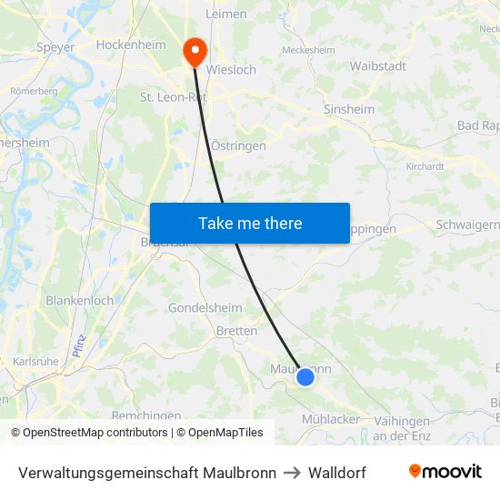 Verwaltungsgemeinschaft Maulbronn to Walldorf map