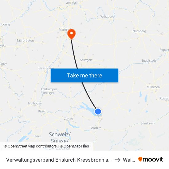 Verwaltungsverband Eriskirch-Kressbronn am Bodensee-Langenargen to Walldorf map