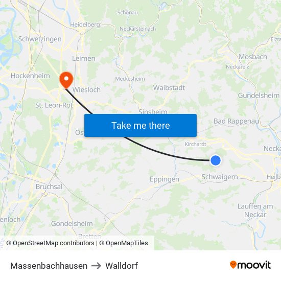 Massenbachhausen to Walldorf map