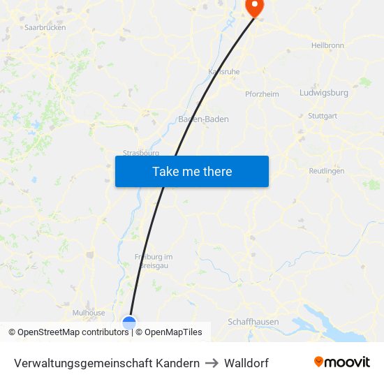 Verwaltungsgemeinschaft Kandern to Walldorf map